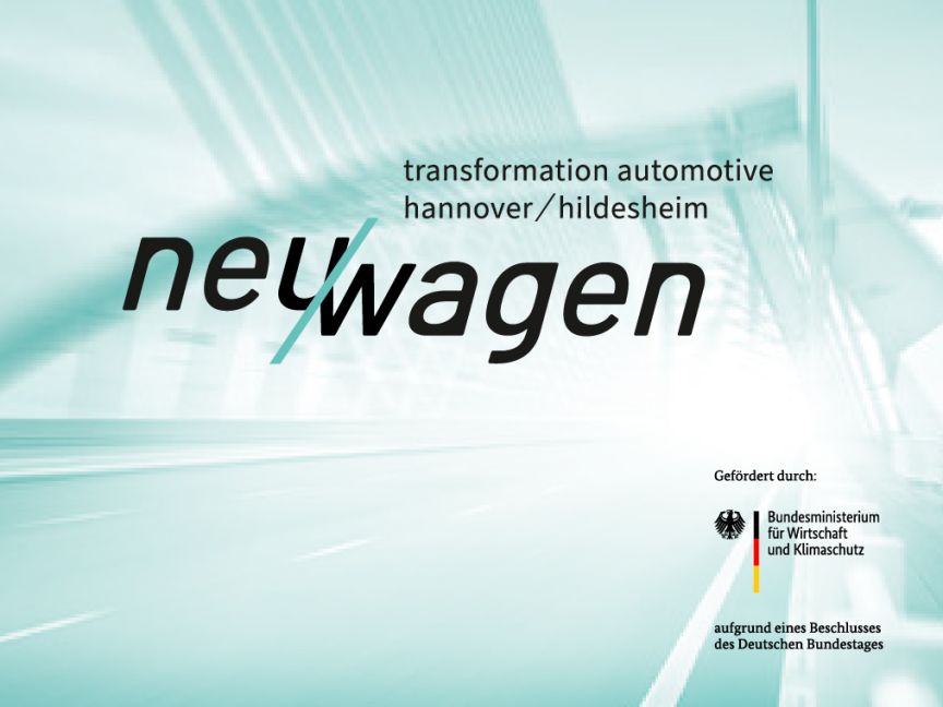 transformation automotive hannover / hildesheim. Logo neu/wagen vor grünem Fond. Emblem Adler mit Text Gefördert durch: Bundesministerium für Wirtschaft und Klimaschutz aufgrund eines Beschlusses des Deutschen Bundestages.